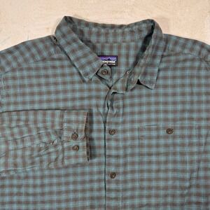 Patagonia Mens Long Sleeve Fjord Flannel Shirt XL Teal Brown Plaid